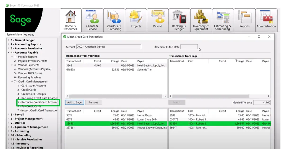 Sage 100 Contractor v25.1 Enhancement: Automatically download and reconcile credit card transactions.